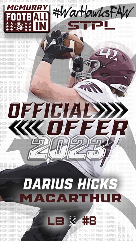 #AGTG after a great conversation with <a href="/CoachSnyde/">Will</a> and @CoachBapMcM I am blessed to receive an offer from McMurry University <a href="/McMURRYFOOTBALL/">McMURRY FOOTBALL</a>