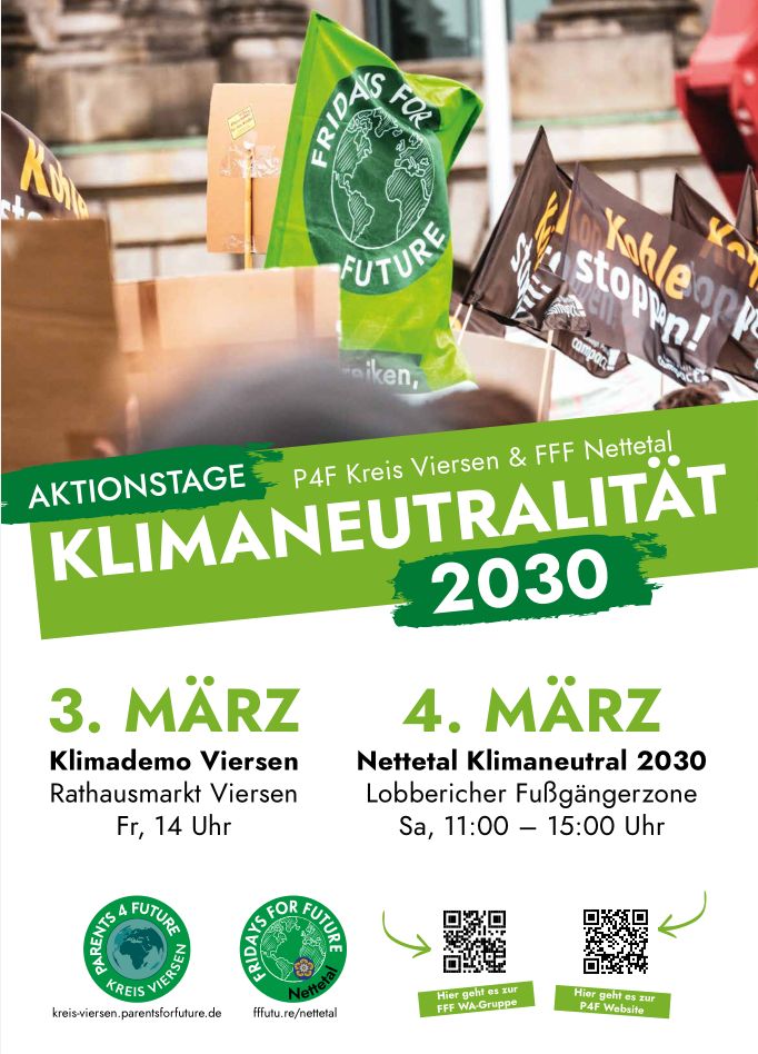 Parents for Future Kreis Viersen (@pff_viersen) on Twitter photo Zum globalen Klimastreik am 3.3.23 zur Demo in Viersen und gleich am nächsten Tag, 4.3.23 nach Nettetal zu den gemeinsamen Aktionstagen. Wir freuen uns auf Euch!
<a href="/fff_nettetal/">Fridays For Future Nettetal</a> <a href="/Fridayforfuture/">Fridays for Future Germany</a> @parentsforfuture Zum globalen Klimastreik am 3.3.23 zur Demo in Viersen und gleich am nächsten Tag, 4.3.23 nach Nettetal zu den gemeinsamen Aktionstagen. Wir freuen uns auf Euch!
<a href="/fff_nettetal/">Fridays For Future Nettetal</a> <a href="/Fridayforfuture/">Fridays for Future Germany</a> @parentsforfuture