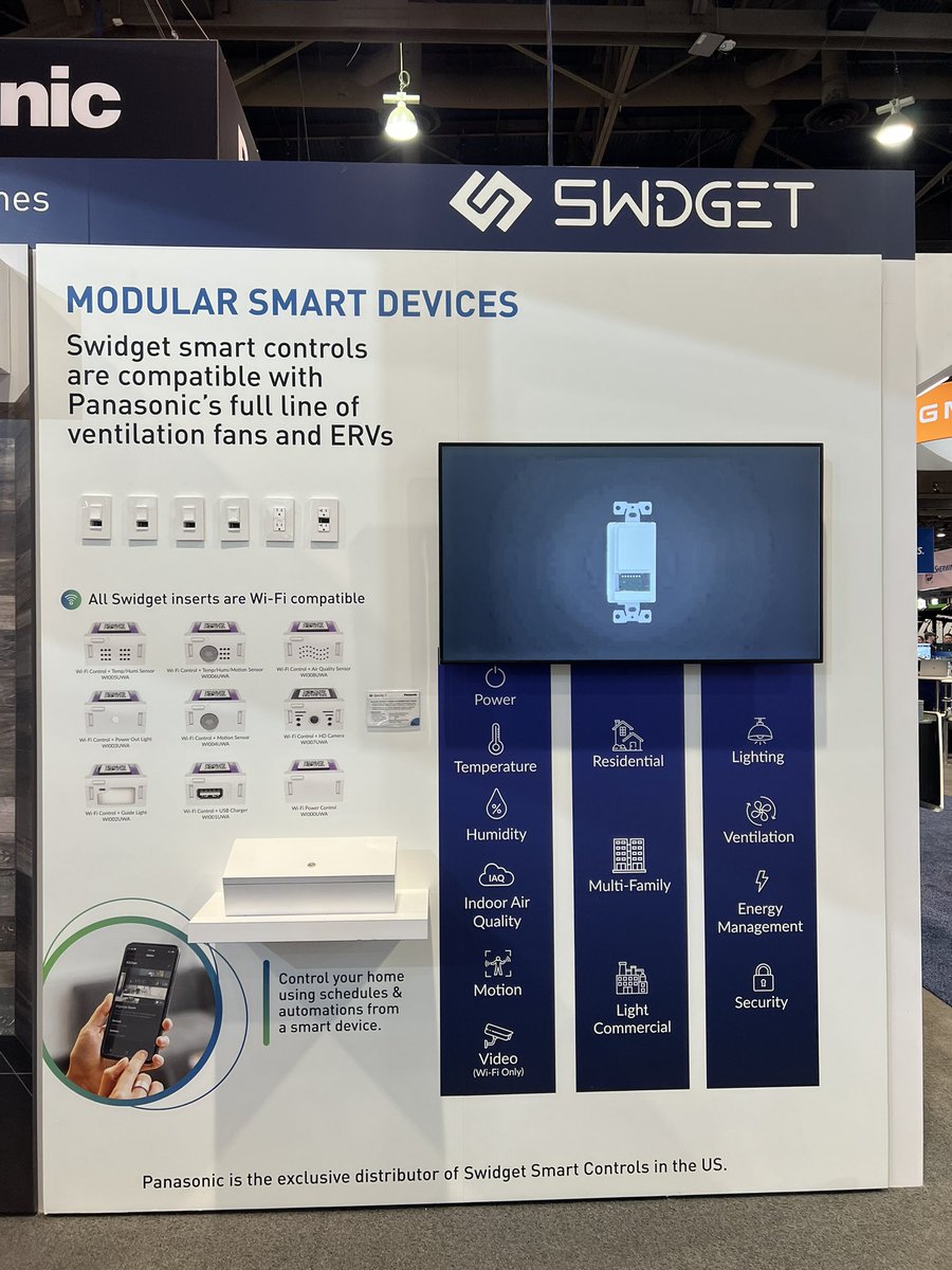 PanasonicIAQ's tweet photo. It's time to take control of your home’s #IAQ with #Panasonic and @swidget! You can check out #Swidget modular #smarthome solutions at Booth C4519 at #IBS2023. #BreatheWell https://t.co/hUJQtZk3ai
