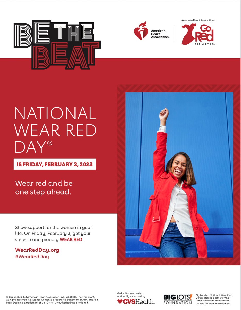 National Wear Red Day!! 
Wear red on Friday, February 3, 2023