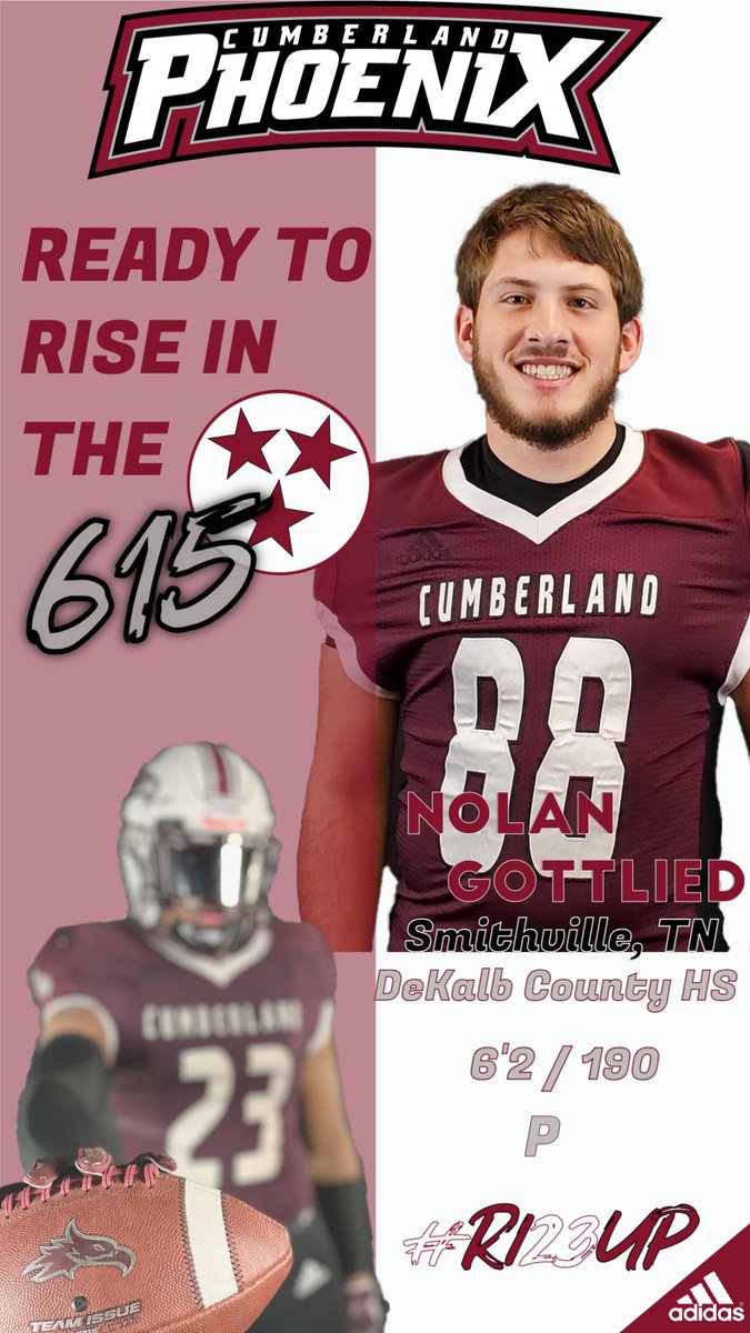 CumberlandFB's tweet photo. 🚨🔥NATIONAL SIGNING DAY '23🔥🚨

CU 🏈 is adding "FUEL" to the 🔥🔥🔥...

Welcome to the Phoenix Family:
Nolan Gottlied - K/P - DeKalb Co. HS

#RI23UP #615to615 #RecruitTN https://t.co/VZddKyPBQv