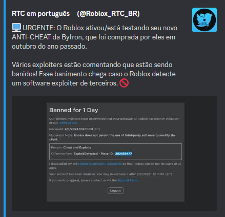 RTC em português  on X: ÚLTIMAS NOTÍCIAS: No dia 15 de janeiro de 2024, o  Roblox lançará uma opção chamada Proteção de Sessão de Conta, que  IMPEDIRÁ o roubo de contas