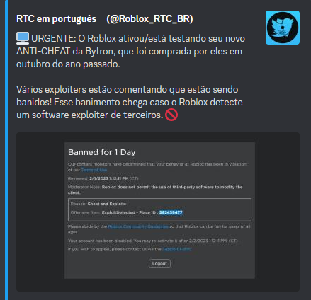 RTC em português  on X: NOTÍCIA: O Roblox removerá a função de