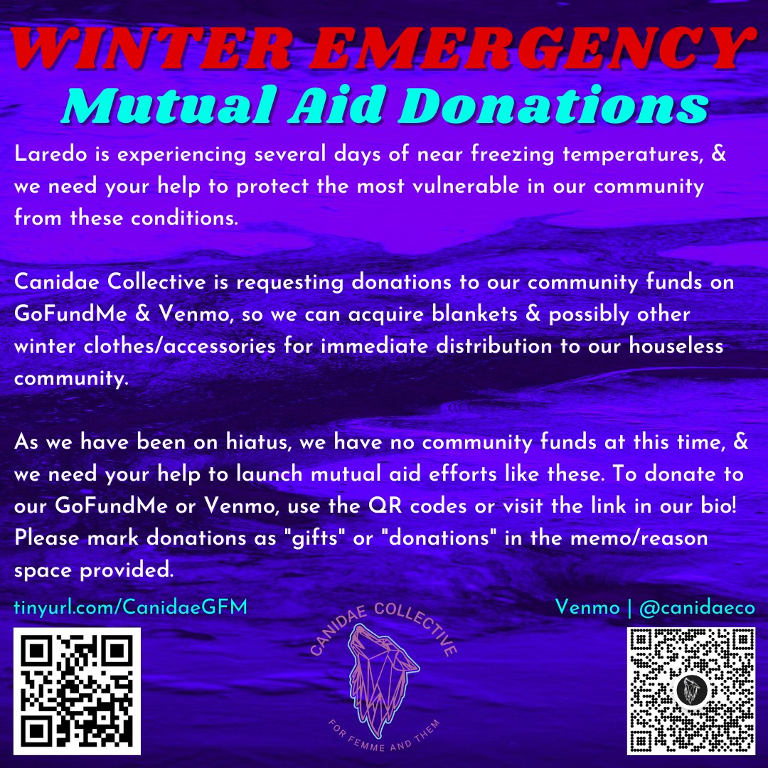 thecanidaeco's tweet photo. 💜🐺🖤 WE'RE BACK! 💜🐺🖤

💜🐺🖤 Share &amp; Boost! 🖤🐺💜

#laredomutualaid #solidaritynotcharity #feminism #laredotexas #Laredo #ayudamutua #mutualaid #lgbtq #leftism #feminismo #LaredoTx #communityaid #donations #Texas

1/3 https://t.co/XqLbv0zwT0