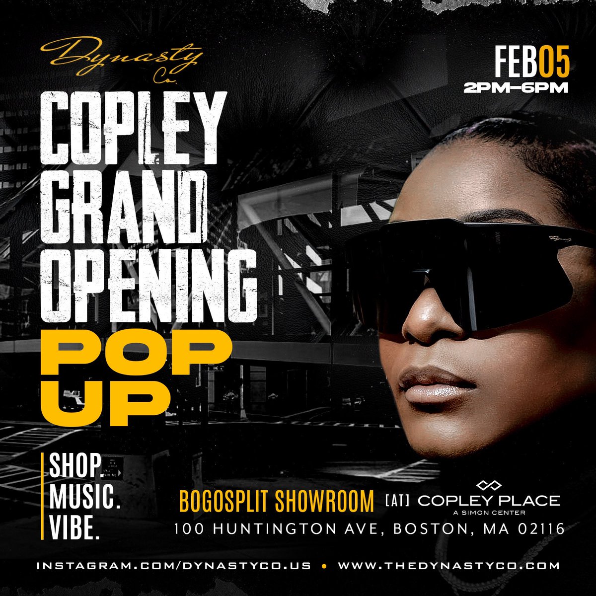 DynastycoUS's tweet photo. 🏆BIG NEWS 🏆

🚨 DYNASTY We will be in Copley Place Mall 🚨
Pull Up This Sunday @ our Grand Opening Pop Up as we will have our Dynasty Apparel &amp; Glasses Housed at @bogosplit 🔥🔥🔥🔥

Come Shop with us &amp; Celebrate this New Beginning + Dope Vibes! 🎶 https://t.co/jeGQVnTA0w