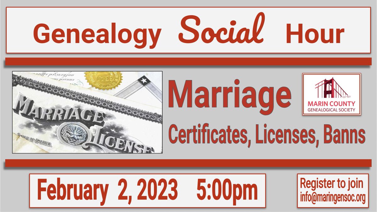 Join us - everyone is welcome. Bring your family stories. Register at info@maringensoc.org