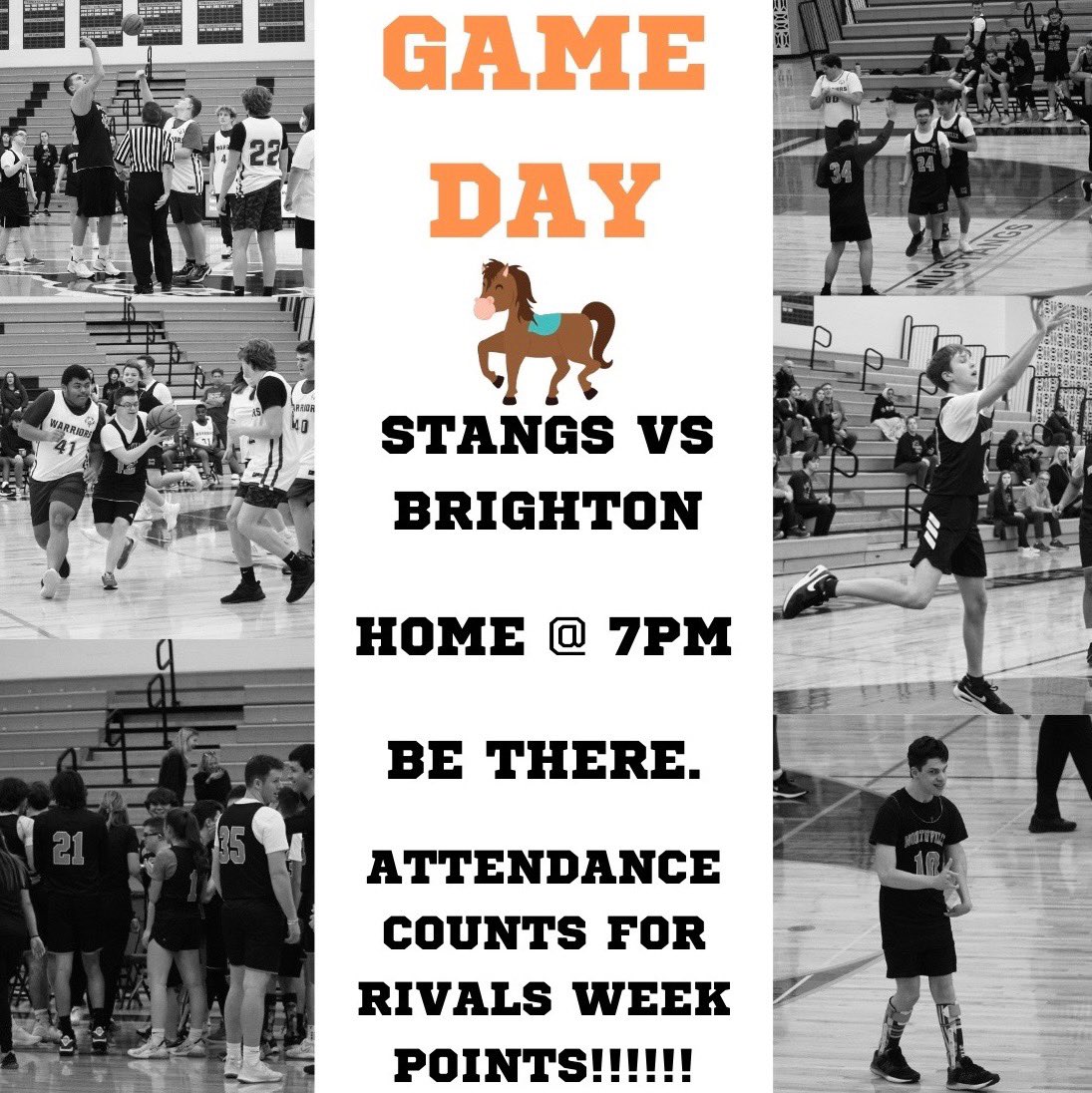 GAME. DAY. TOMORROW.
Come out and support your Unified Stangs at their last home game!!!🔥🔥🖤🖤🧡🧡 We take on a tough Brighton team AT HOME @ 7pm!!!!
Attendance counts towards Rivals Week points!!! BE THERE!!!!! #gostangs 🐴🐴