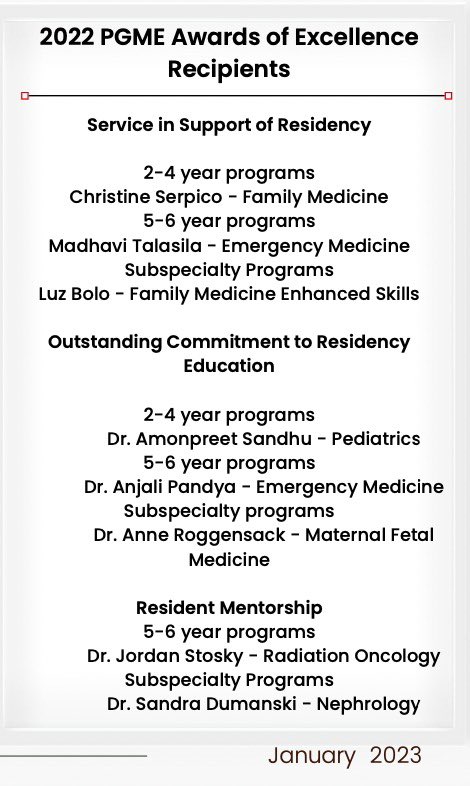 CalgaryEMres's tweet image. So proud that both our Program Admin (Madhavi, aka Mom) and our Assistant PD Dr Pandya are receiving University of Calgary PGME awards this year. Thank you both for all that you do for us!