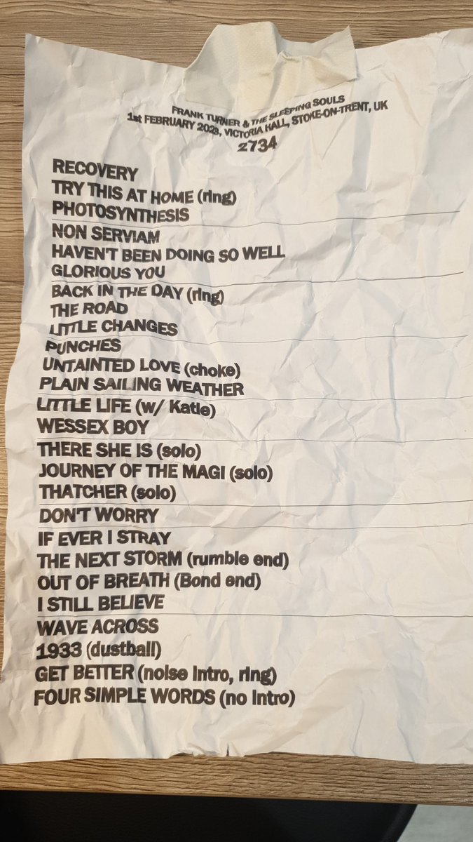 306bully's tweet photo. @frankturner great show tonight as always, thanks for giving my daughter the setlist, made her night😊 show 28 for me and show 3 for her! https://t.co/7GGuu8gXuH