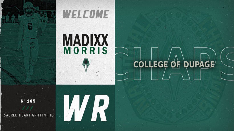 I’ve decided to double down on what has gotten me this far.  With my faith as my compass and my belief that I still have a lot to accomplish playing the game of football.  I am happy to announce that I will be attending the College of Dupage.  Go Chaps!!