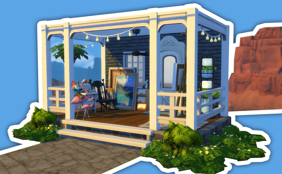 rtiedjens's tweet photo. Day 1 of the #febbuild23 Sims 4 build challenge by 
@sims4ideas
Theme: "Your dream porch" A cute artists' porch in Strangerville https://t.co/V5GAQJVJEi