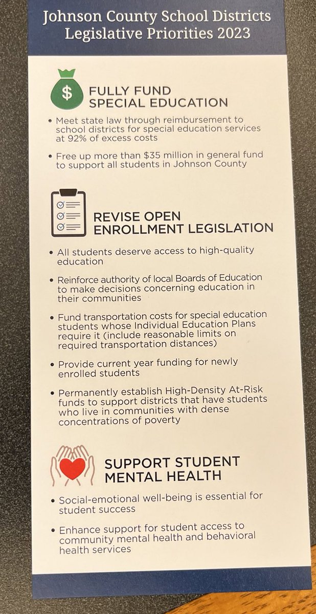 The Johnson County, KS school districts are United in their legislative priorities for the #ksleg session…it’s all about doing what’s best for Kansas kids!  #FullyFundSPED