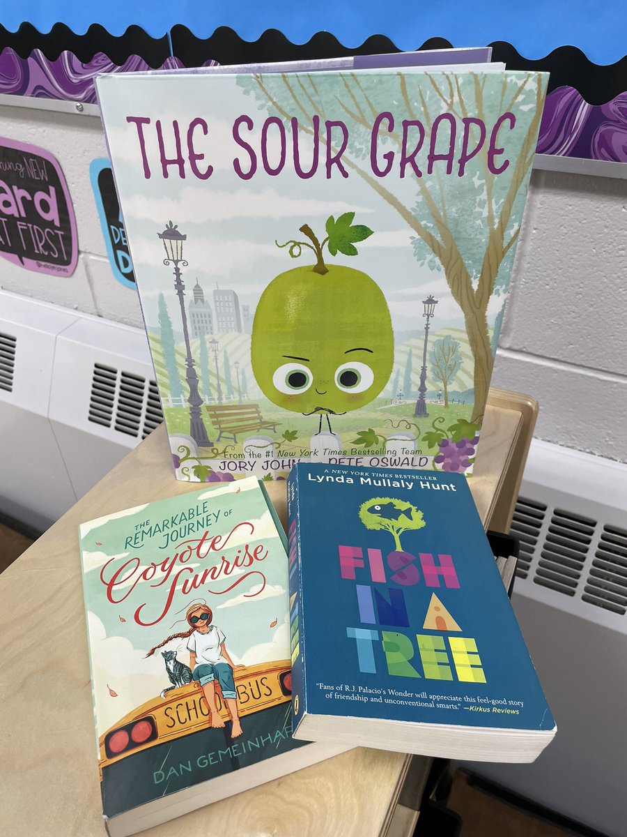 kris_wallington's tweet photo. Happy #WorldReadAloudDay! The 4/5s enjoyed listening to our #ClassroomBookADay with The Sour Grape, our novel study of Fish in a Tree, and our read aloud novel Coyote Sunrise. 5 star reads right here! ⭐️ @litworldsays @Scholastic https://t.co/iiiAnvSAc5