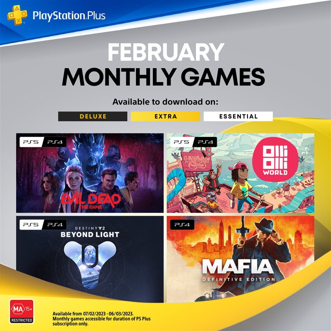 PlayStation AU on X: PlayStation Plus games for February: • Destiny 2:  Beyond Light • Evil Dead: The Game • OlliOlli World • Mafia: The Definitive  Edition Available from 7th February.  / X