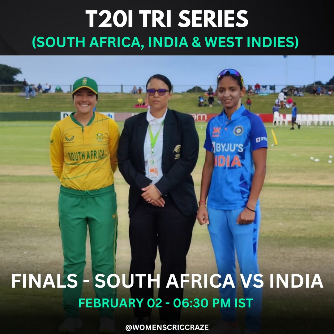 MATCHDAY

🏆 | T20I Tri series (🇿🇦🇮🇳🏝) 
🏏 | Finals, 🇿🇦 vs 🇮🇳
⏰ | 06:30 pm IST
🏟️ | Buffalo Park, East London
 
#Triseries #SAvIND #CricketTwitter