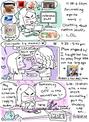 work ^q^ also my mom wanted to try dogz gba cus I showed her MY game file (to show her I named my pup after my family's dog LOL).. she only plays virtual families on her phone otherwise-- 