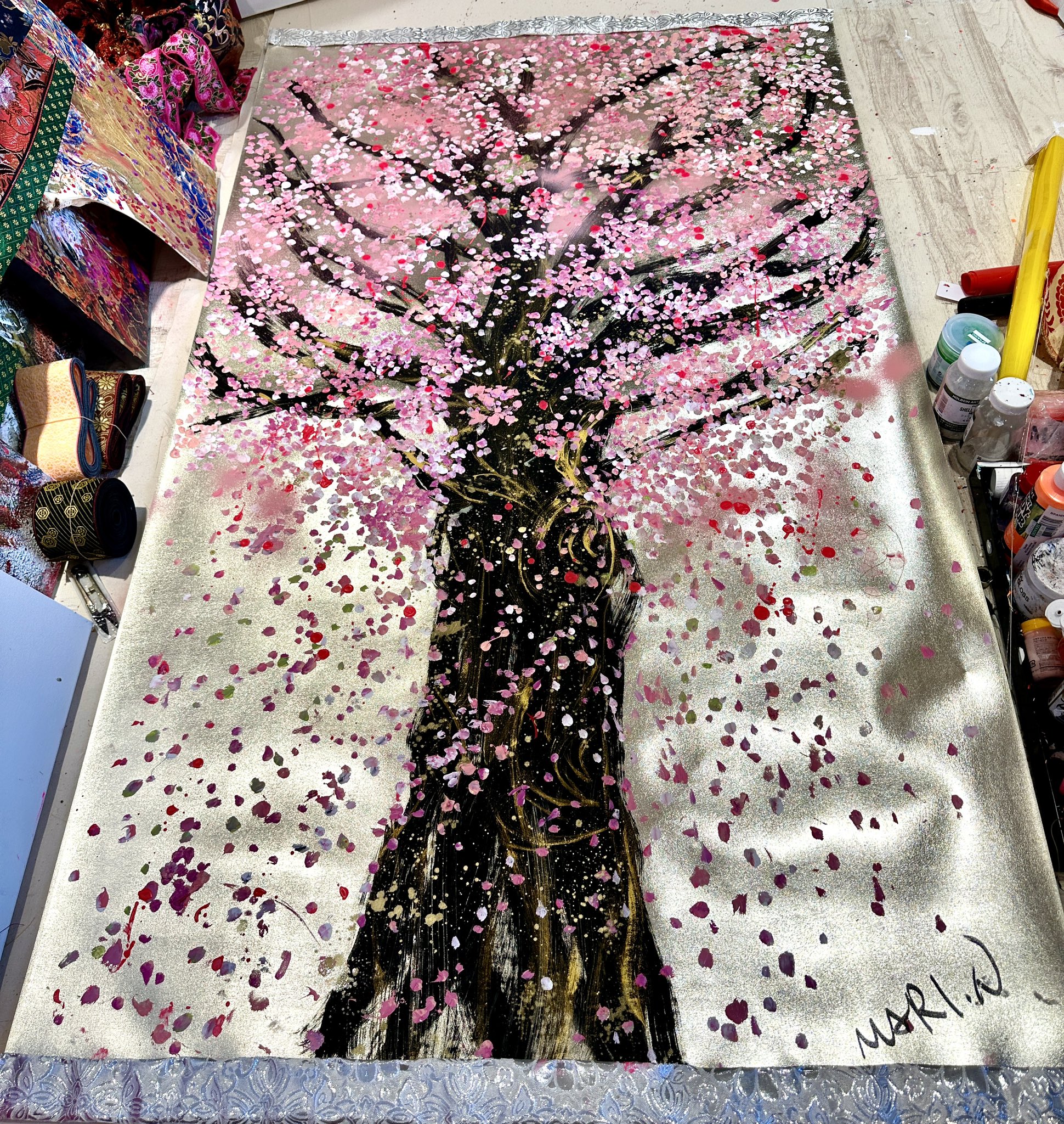 西村麻里さん 桜観音様 青龍様 直筆絵画 日本画