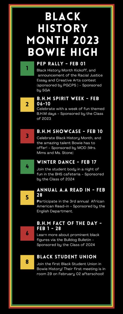 BowieHighMd's tweet photo. Black History Month calendar at Bowie HS https://t.co/J5lqrcGRiw