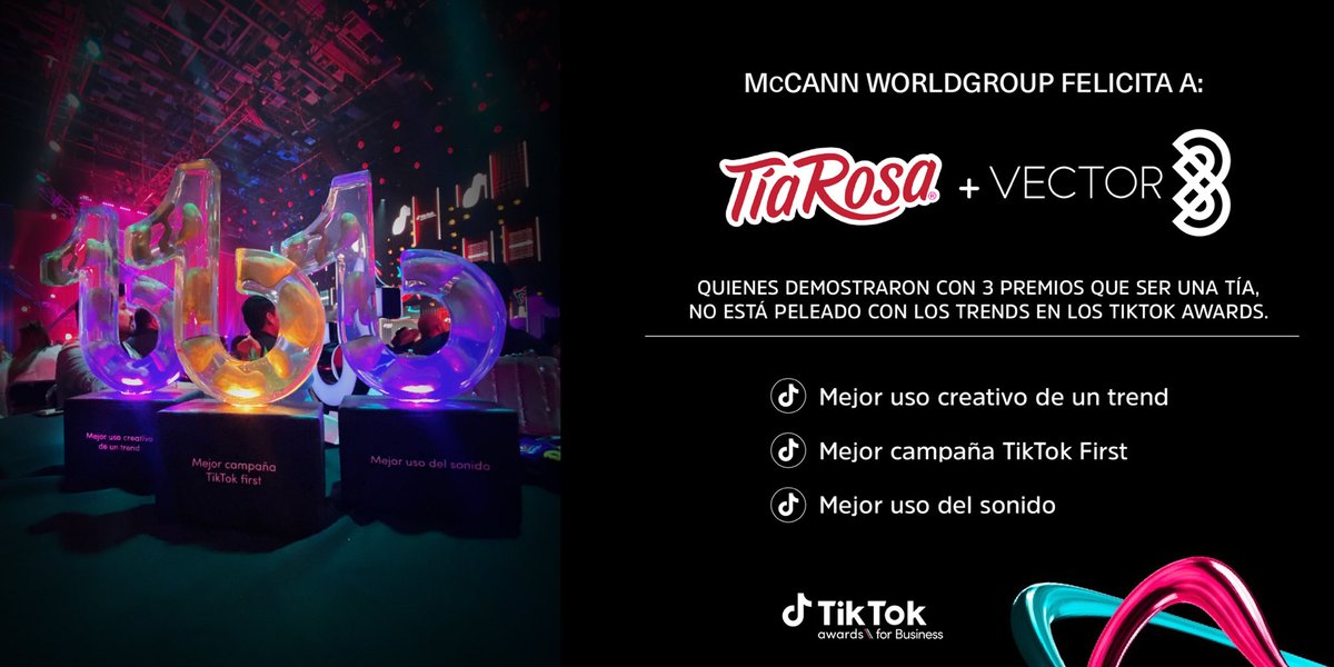 McCannMx (@mccannmexico) on Twitter photo ¡Felicidades VectorB y <a href="/BimboMx/">Bimbo México</a> por ser la marca más premiada en la primera edición de los #TiktokAwards México! ¡Felicidades VectorB y <a href="/BimboMx/">Bimbo México</a> por ser la marca más premiada en la primera edición de los #TiktokAwards México!