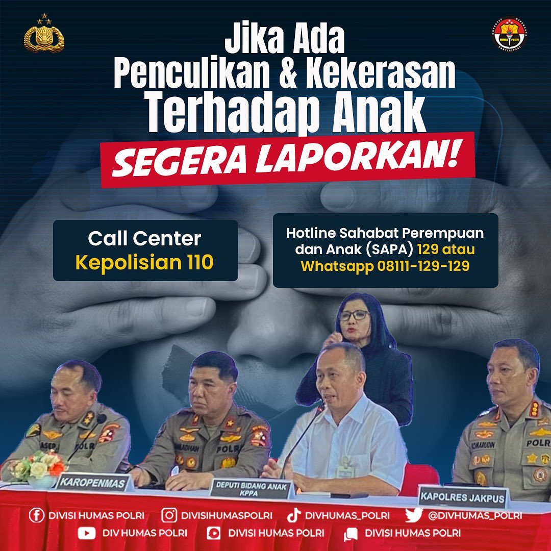 blitarkota's tweet photo. Jika Ada Penculikan/Kekerasan Terhadap Anak, Segera Laporkan!

Jika Sobat Polri mengalami, mendengar, melihat, atau mengetahui kasus kekerasan maupun penculikan segera laporkan ke pihak berwenang. https://t.co/QSKoTJBueR
