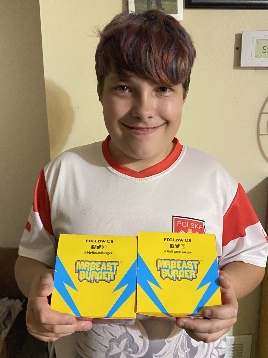 MESGPhoto's tweet photo. My 11 year old is finally getting his wish….trying a @MrBeast burger!!! https://t.co/YpRehynGwt
