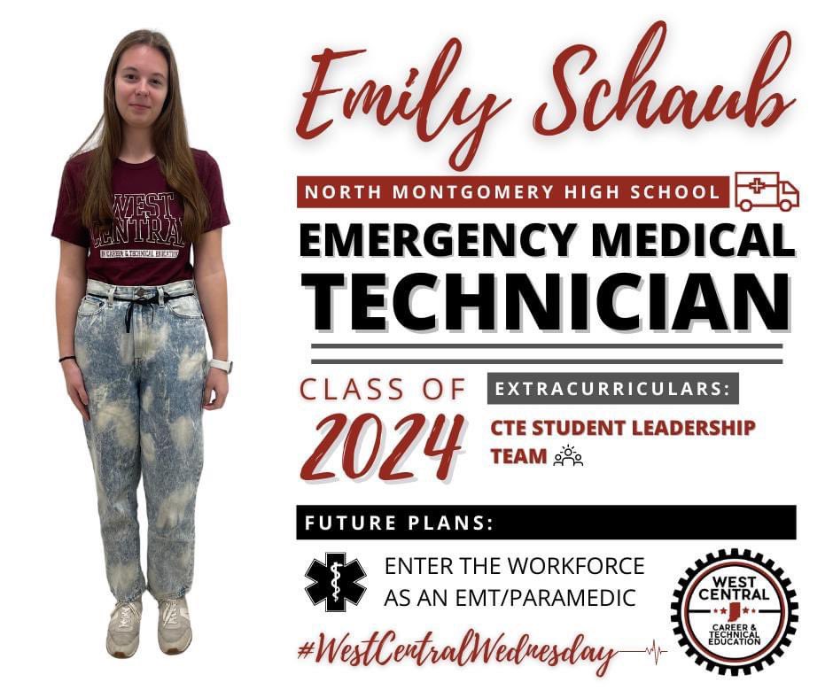 westcentralcte's tweet image. To finish out our first West Central Wednesday of the month, let's get to know @NMHSinfo junior and EMT student Emily Schaub! 🚑 #cte #ctemonth #westcentralwednesday