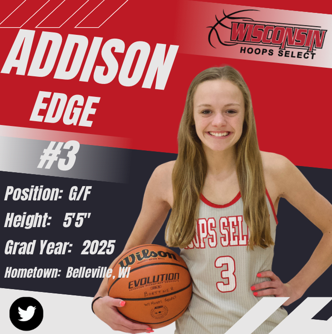 WisHoopsSelect1's tweet photo. Belleville's Addison Edge of 16u Boettner scored 8pts and grabbed 7reb in a 64-44 win over Wisconsin Heights.  #WeRunAs1 https://t.co/4XH0bX58v1
