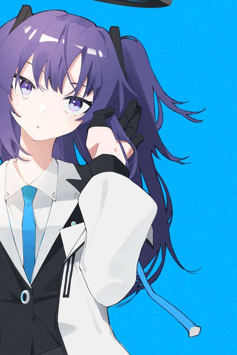 yuuka (blue archive) 1girl halo solo necktie gloves jacket purple hair  illustration images