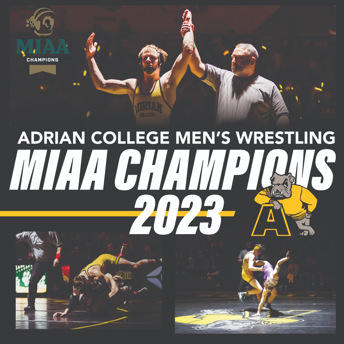 With a 35-12 win over Trine University, for the first time in 52 years the men's @AC_Bulldogs are MIAA Champions!

#d3wrestle #GDTBAB