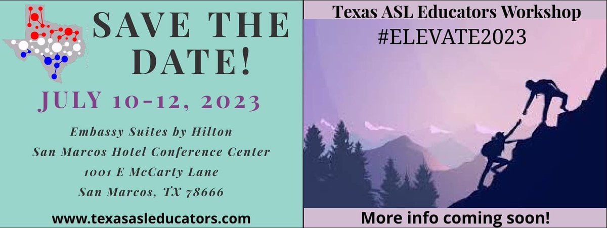 ASL teachers, save the date for the <a href="/texasasleducat1/">Texas ASL Educators</a> workshop this July. This workshop is wonderful, and you will not want to miss it!