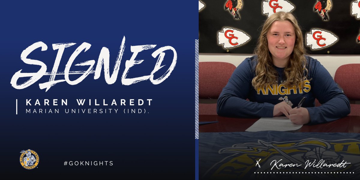 Congrats to thrower Karen Willaredt on signing a letter of intent to compete in track and field at <a href="/MUKnights/">Marian Knights</a>! #WeAreOne