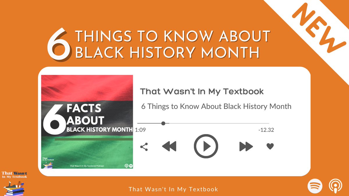 Kicking off  #BlackHistoryMonth with 6 Facts We Should Know. In this quick 14-min episode of <a href="/wasntinmytxtbk/">That Wasn't In My Textbook</a> learn that the 1st Black History Month was 56 days long &amp; other important facts that wasn’t in our textbooks: 

Listen here: podcasts.apple.com/us/podcast/tha…