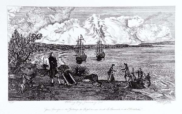 OTD in 1788 at his camp in #BotanyBay, Commodore #JFGLaperouse welcomed 2 visitors from Sydney, Lieuts. Philip King & William Dawes. They delivered a letter of welcome from Gov #ArthurPhillip, promising a vice-regal reception ASAP. Laperouse invited them to dine & stay the night.