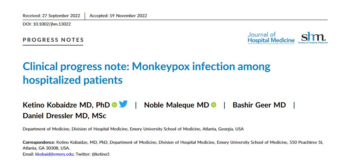 New #ClinicalProgressNote: Practical guidance on #Mpox infection for hospitalists Treatment, complications, hospital precautions, and differential diagnosis …mpublications.onlinelibrary.wiley.com/doi/epdf/10.10… @Ketino5 @nobility75 @DresslerDD