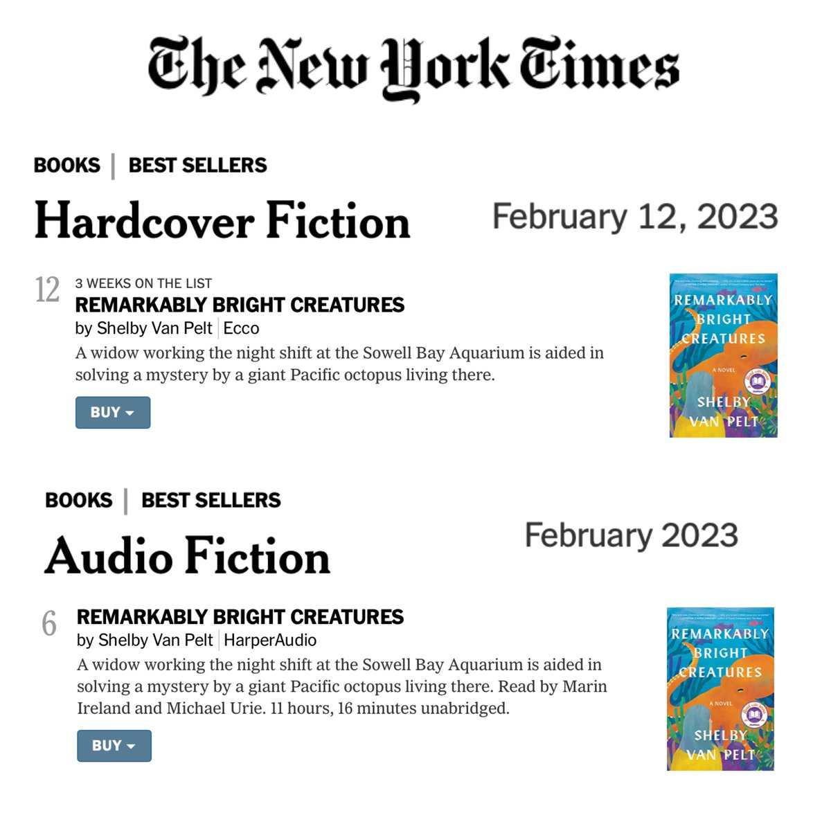 #12 for hardcover and #6 for audio! 😮 I never dreamed RBC would be back on the list (and climbing!) nine months after release. Thank you, readers! 🥰