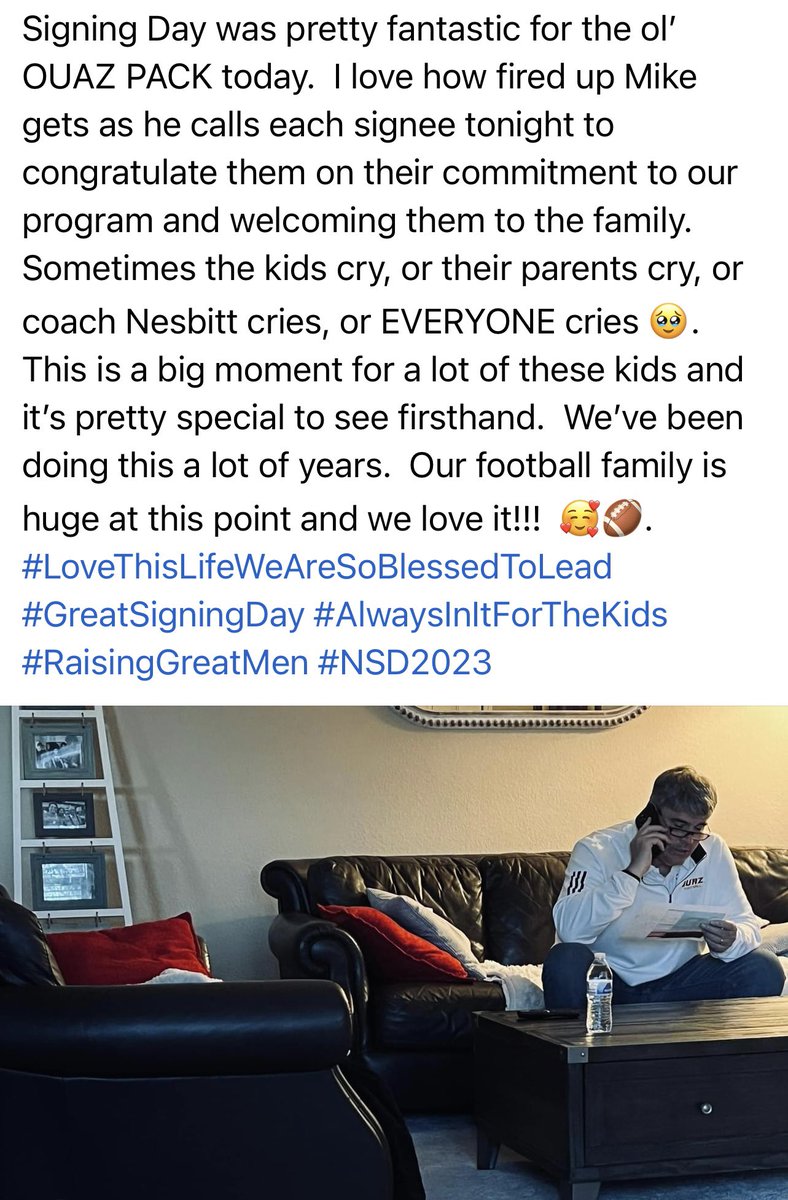 To all our new <a href="/OUAZFootball/">OUAZ Football</a> sons who signed with us today…WELCOME to the FAMILY🧡🐺🏈. Much love, Mama Nez #FootballWifeLife #NSD2023 #WelcomeToThePACK🐾🐾