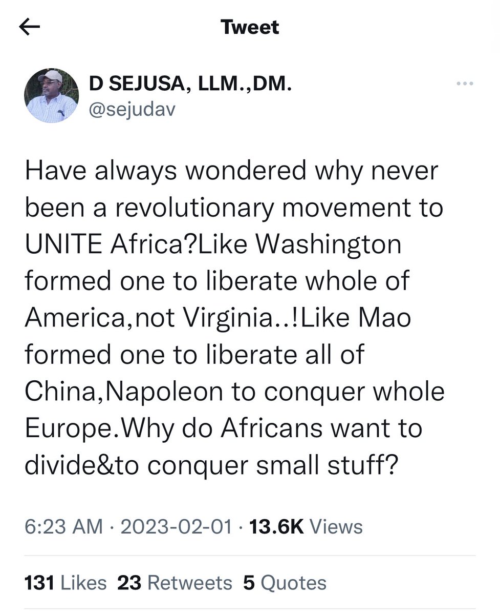 ⁦<a href="/sejudav/">David Sejusa, DM.</a>⁩, in all fairness I think revolutionary movements in #Africa were mostly abt immediate arrest of misrule (#ANC, #NRM etc) whereas Washington’s was abt institutionalizing #civil_liberty (freedoms that govt cannot abridge by legislation or judicial interpretation).