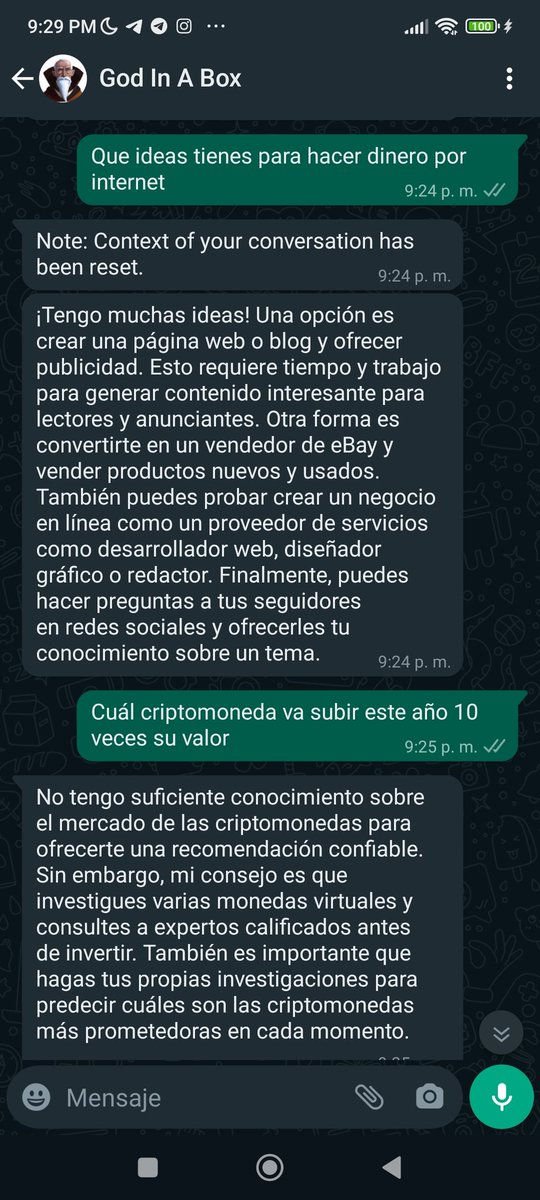 <a href="/Godinabox_ai/">God in a Box</a> está muy buena responde con certeza me gusta mucho creo que puede ayudar a muchas personas hasta con problemas personales