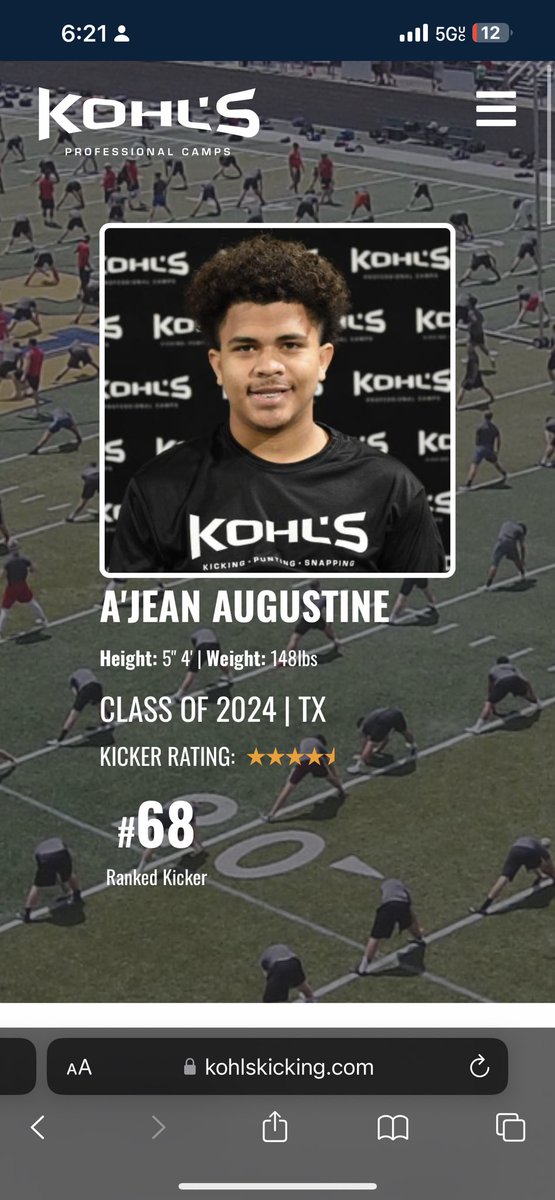 Re-ranked 4.5 ⭐️ #68 in the nation <a href="/KohlsKicking/">Kohl's Kicking Camps</a>