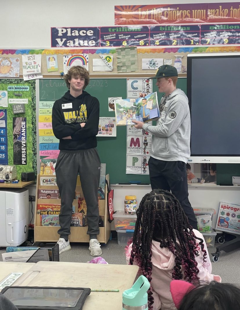 wvhsbaseball's tweet photo. Busy week in the community. Some of the guys visited @steckeagles as guest readers today. Thanks for having us. https://t.co/zAGaAkUvCK