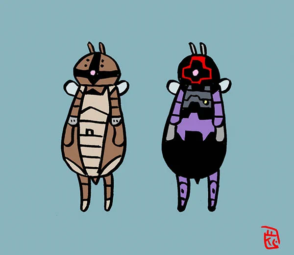 アッガビー。ドムビー。#みつばちヒーローズ#ミツバチ #蜂 #イラスト#機動戦士ガンダム #ファンアート 