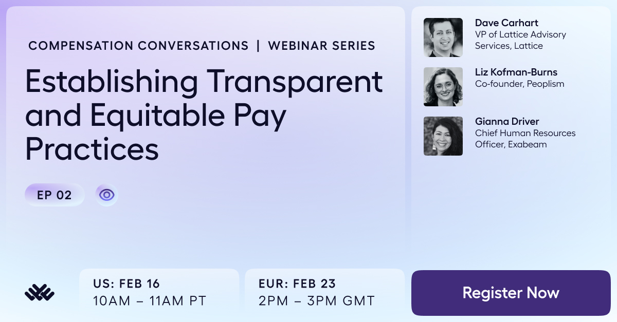 Defining your company’s approach to pay transparency can improve both employee engagement and retention. Learn from the best at Lattice, @Peoplisms, & @exabeam in the second installment of Lattice's Compensation Conversation webinar series: bit.ly/3Jqt1SU