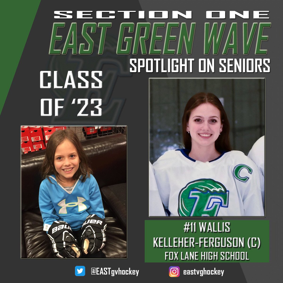 Our next #seniorspotlight is @FoxLanePride captain Wallis. We are so proud of you! 💙💚🌊🎓(be sure to catch her interview in the thread below!) @trav_is_jackson @NYHockeyonline @LoHudHockey @RecordReview @foxlanefanzone