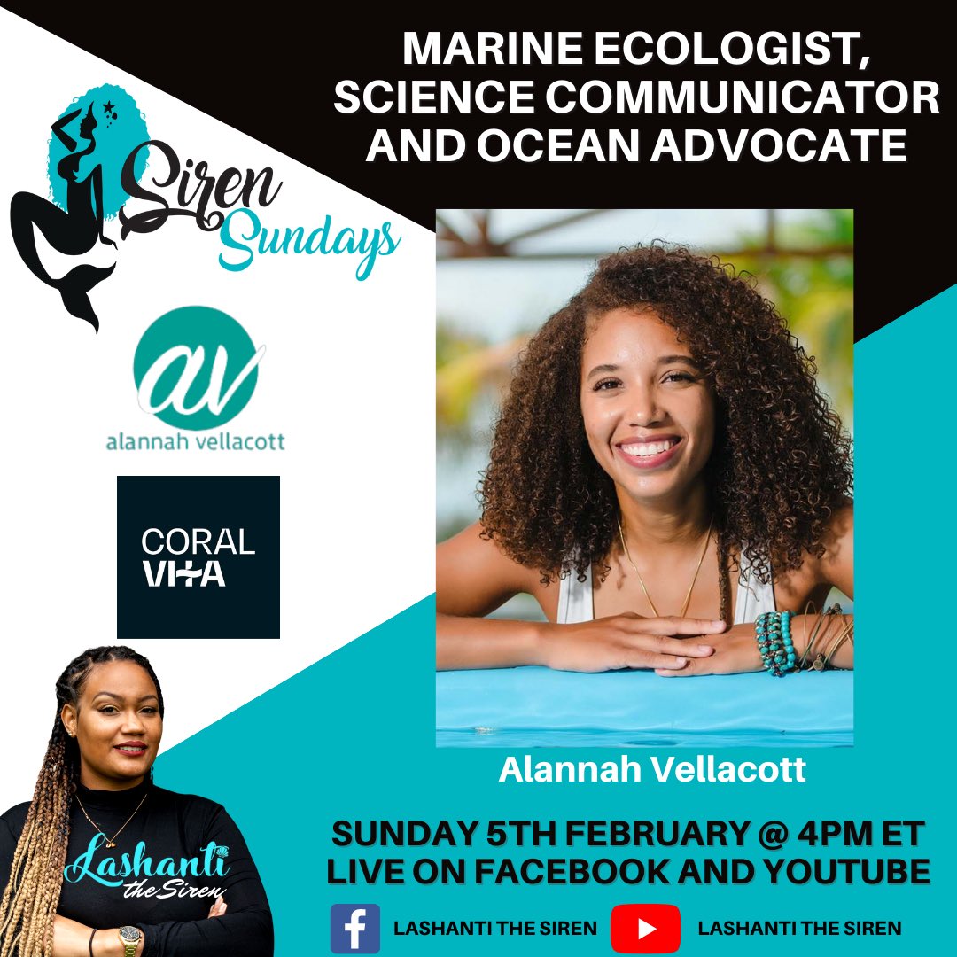 Are you guys ready for our next guest?! I’m so excited to have @alannahvellacott join me on the show! 
Did you know that she’s the reason I got into marine science and conservation!
😍🎉🧜🏽‍♀️
#MarineEcologist #ScienceCommunication #OceanAdvocate #SirenSundays #LashantiTheSiren