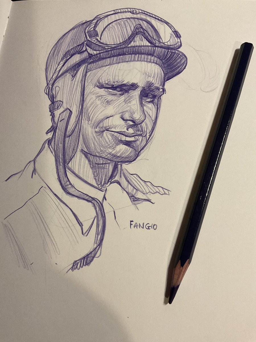 Late night practice, sketching Fangio