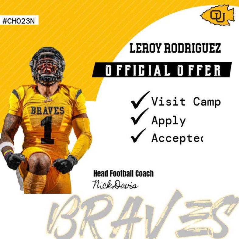 LeroyRod11's tweet image. I have received a official offer to be a part of the Ottawa Brave family‼️ #BravesNation #RecruitCarroll #RecruitSouthTexas