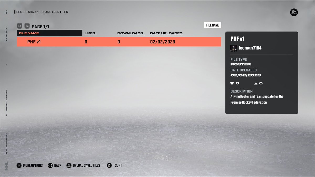ColorFilledMind's tweet photo. Hello PHF twitter peeps. I just wanted to let you know that I've released a @PHF roster and teams update again, this year for NHL 23 on the PS5. Please feel free to share and download this update if you would like. In tweets below I'm going to give some media and shout outs. https://t.co/GYzHL8gkbT