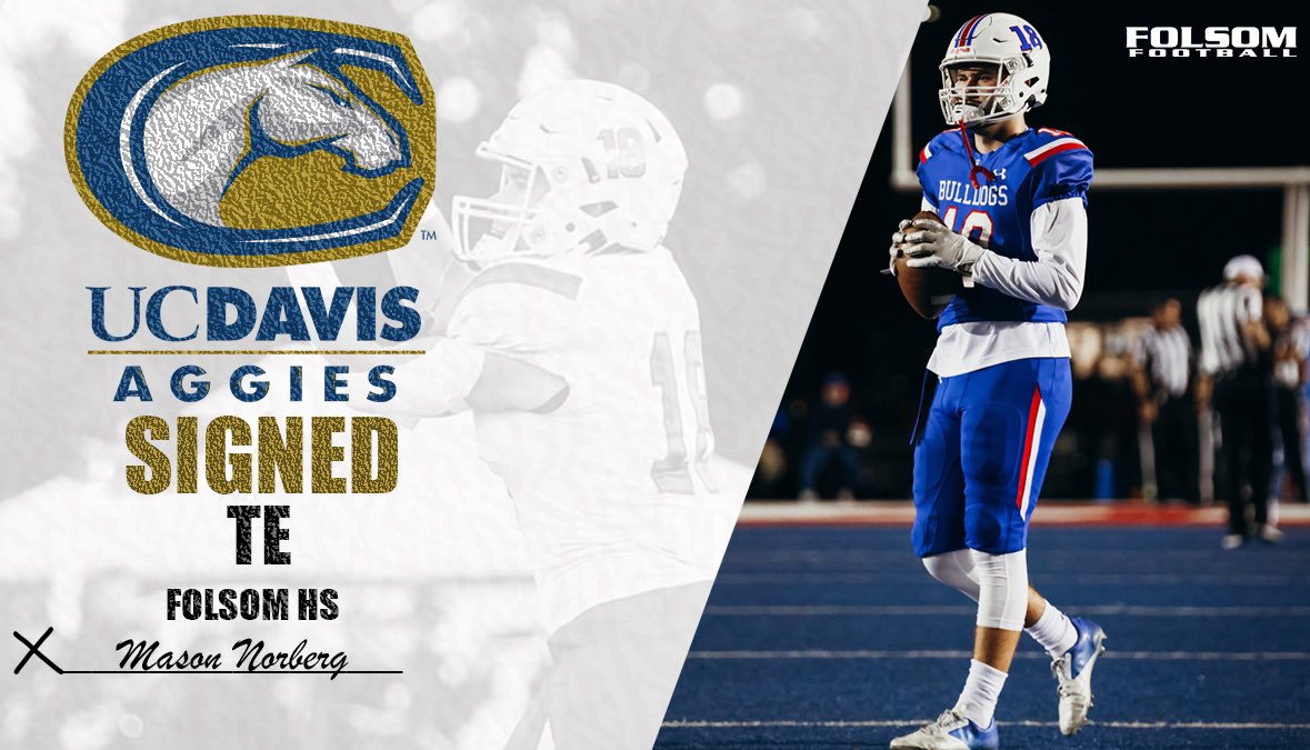 CoachScottRob's tweet photo. Congratulations to @FolsomBulldogFB  TE @mason_norberg18 signed with @UCDfootball Today We are so proud of you #GoBullDogs ➡️ #GoAggies 🐴🟡🔵 https://t.co/MexMy0ZPeg
