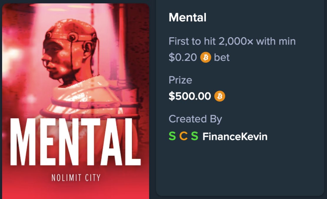 Hi Twitter,

Here is today's challenge.

Mental: 2,000x .20c minimum with a $500 prize.

Goodluck,
Kevin