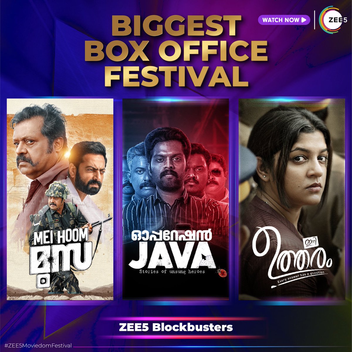 zee5malayalam's tweet photo. Binge watch the blockbuster movies on #Zee5.
.
#zee5 #zee5keralam  #zee5blockbuster #operationjavaonzee5 #iniutharamonzee5 #meihoommoosaonzee5 https://t.co/C3W0XCfo64